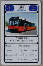 (280'411) - Quartett-Spielkarte mit NEOPLAN N 4114 DE Metroshuttle von 1994 am 14.