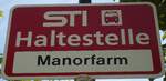 (135'481) - STI-Haltestellenschild - Unterseen, Manorfarm - am 14.