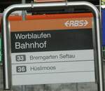 (252'771) - RBS-Haltestellenschild - Worblaufen, Bahnhof - am 18.