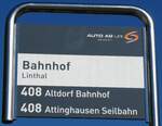 (281'052) - AUTO AG URI-Haltestellenschild - Linthal, Bahnhof - am 7. Oktober 2025