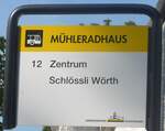 (209'556) - VERKEHRSBETRIEBE SCHAFFHAUSEN-Haltestellenschild - Neuhausen, Mhleradhaus - am 14.