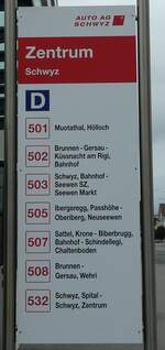 (229'619) - AUTO AG SCHWYZ-Haltestellenschild - Schwyz, Zentrum - am 22.
