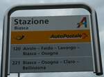 (230'451) - PostAuto-Haltestellenschild - Biasca, Stazione - am 10.