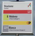 (280'316) - tpb/+P-Haltestellenschild - Castione, Stazione - am 13.