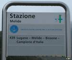 (242'750) - SOCIET NAVIGAZIONE DEL LAGO LUGANO-Haltestellenschild - Melide, Stazione - am 15.