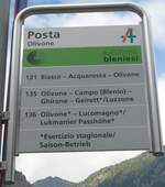 (174'833) - autolinee bleniesi-Haltestellenschild - Olivone, Posta - am 10. September 2016