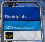 (273'152) - ZVV-Haltestellenschild - Dietikon, Rapidplatz - am 24. Mrz 2025