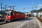 Die RhB Ge 4/4 II 632 „Zizers“ am 07.09.2021beim Umsetzen im Bahnhof Disentis/Mustér.