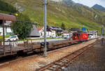 Der MGB Sklv 4806 Rampenwagen (Auffahrwagen) der Matterhorn-Gotthard Bahn, ex FO Sklv 4806 (Furka-Oberalp Bahn), der Serie 4801bis 4806 für den Transport durch den Furka-Basistunnel am 07.09.2021