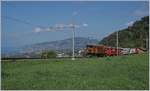 1968-2018 - 50 Jahre Blonay-Chamby Bahn Museumsbahnbetrieb: Die RhB Gastlok Ge 4/4 182 zieht mit dem Rhb ABe 4/4 N° 35 den Riviera Belle Epoque von Montreux nach Chaulin und ist hier bei Sonzier