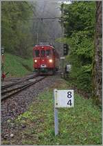 Der Bernina Bahn ABe 4/4 35 der Blonay Chamby bahn hat vom Museumsbahnhof Chaulin kommend die Strecke Chamby - Blonay erreicht und fährt nun nach dem Fahrtrichtungswechsel nach Blonay.
