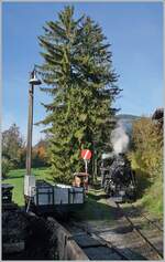 Die BFD HG 3/4 N° 3 der Blonay Chamby Bahn dampft von der Lokbehandlung zurück ins Museum, um dort ihren Zug nach Blonay zu übernehmen.
