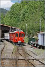 Da die Z�ge nach Chaulin Mus�e geschoben werden, konnte ich von der Platform des f�hrenden Personenwagen dieses Bild des in Chaulin stehenden RhB ABI N� 35 der Blonay Chamby Bahn aufnehmen.