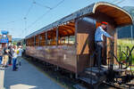 Der vierachsiger Drehgestell 3.Klasse Großraum-Plattformwagen C4 44, ex BOB C4 44, hier am 27.05.2023auf dem Museums-Areal der (BC) in Chaulin.