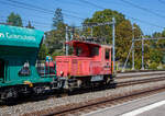 Nun �bernimmt die BAM MBC Te III 155 (97 85 1212 055-8 CH-MBC) im Bahnhof Morges am 07 September 2023 den Aushubzug/Kieszug von Gland - Morges (- Apples).