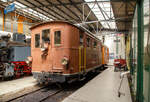 Die ex BOB HGe 3/3 29 der Museumsbahn Blonay–Chamby  am 27.05.2023 in der Museumshalle in Chaulin.