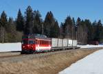 CJ Güterverkehr: Kehrichtzug mit dem Be 4/4 616 ex FW bei La Chaux-d'Abel am 12. März 2015.
Foto: Walter Ruetsch