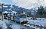 Die MOB Ge 4/4 erreicht mit dem  Schnellzug 3123 Zweisimmen - Montreux Saanen.
2. Feb. 2014