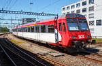   Der 2-teilig NPZ (Neuer Pendelzug) der SOB (Schweizerische Südostbahn AG), bestehend aus dem Triebwagen RBDe 566 075-8 (RBDe 94 85 7 566 075-8 CH-SOB) und dem Steuerwagen ABt 175 (ABt 50 85