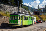 TPC 125 Jahre BVB! (Les TPC célèbrent les 125 ans du BVB!):  Der dreiachsige Triebwagen TPC BVB Be 2/3 - 15 ist am 10.September 2023 in Villars-sur-Ollon abgestellt, hier wird er noch