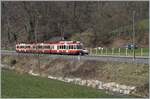 Ein Waldenburgerbahn Zug bestehend aus einem BDe 4/4 und zwei Bt bei Lampenberg-Ramlinsburg.