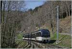 Der CEV MVR ABeh 2/6 7501 ist als Regionalzug R 34 2318 von Montreux nach Les Avants  zwischen Sendy-Sollard und Les Avant schon fast am Ziel seiner Fahrt.