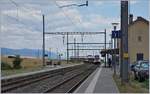 Die beiden SBB RABe 523 027 und 059 erreichen als RER Vallorbe - Villeneuve den Halt Arnex.