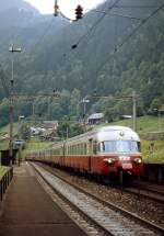 Im Mai 1980 fhrt ein RAe TEE II als TEE  Gottardo  auf dem Weg nach Mailand nach Zrich durch Intschi