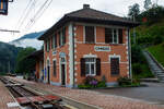 Der Schweizer Grenzbahnhof Camedo der FART - Ferrovie autolinee regionali ticinesi hier am 02 August 2019.