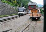 W�hrend der Blonay Chamby Bahn Zug in Richtung Chaulin f�hrt, welches durch den  gr�nen Strich  am rechten Bildrand dargestell ist, erreicht der CEV MVR ABeh 2/6 7507 als R34 von Montreux nach Les