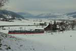 Berner Strassenbahnwagen 752 (Combino) auf der Strecke des Regionalverkehrs Bern-Solothurn bei Worb, 21.Januar 2016.