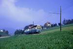 Ehemalige Vereinigte Bern-Worb-Bahnen VBW, Bern Kornhausplatz - Bolligen - Worb-Linie: VBW Zug mit Triebwagen 35 und Steuerwagen BDt3 80 in Vechigen, 24.September 1969 