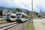 St.Galler S-Bahn Linie S2 (Altstätten SG - St.Gallen - Nesslau Neu St.Johann): GTW 2/6 warten in Nesslau Neu St.Johann auf ihre Einsätze.