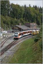 Ein Zentralbahn ABeh 150  Adler  ist als IR auf der Fahrt von Interlaken Ost nach Luzern und konnte beim Halt in Br�nig Hasliberg fotografiert werden. 

22. Sept. 2020