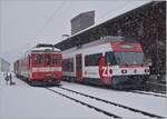 Der ex CEV Be 2/6 7004  Montreux, nun als Be 125 013 bei der Zentralbahn, ist in Innertkirchen eingetroffen, daneben steht der MIB (ex CJ) BDe 4/4 11.
