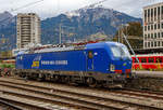 Die an die WRS Widmer Rail Services AG vermietete Siemens Vectron MS 193 493-4 (91 80 6193 493-4D-SIEAG) ist am 04.11.2019 im Bahnhof Landquart abgestellt.