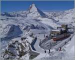 Blick über die Station Gornergrat hinüber zum Matterhorn.
27. Feb. 2014