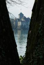 Durch eine Baumlcke sieht man das Chteau de Chillon  (16.04.2010)