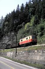 BB Mariazeller Bahn MzB Nr 1099.03 mit Gterzug vor Mariazell am 04.08.1986.